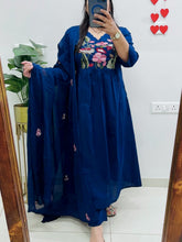 Elegant Teal Blue Floral Embroidered Kurta Set with Dupatta