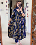 Anarkali Kurta Set With Angrakha Style For Women( Blue )