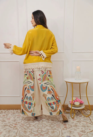 Mustard Yellow Shirt and Folk Art Palazzo Ensemble