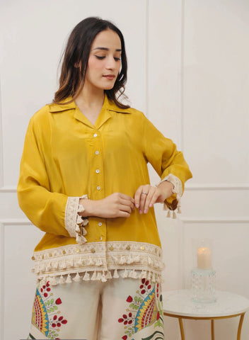 Mustard Yellow Shirt and Folk Art Palazzo Ensemble