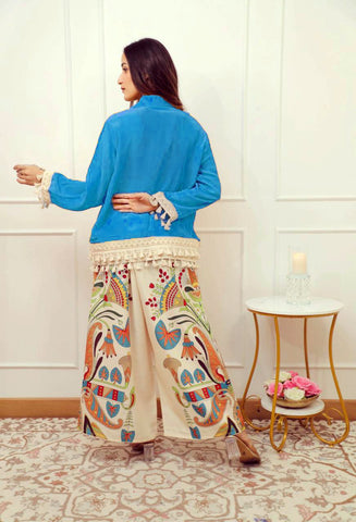 Sapphire Blue Shirt and Artistic Print Palazzo Set
