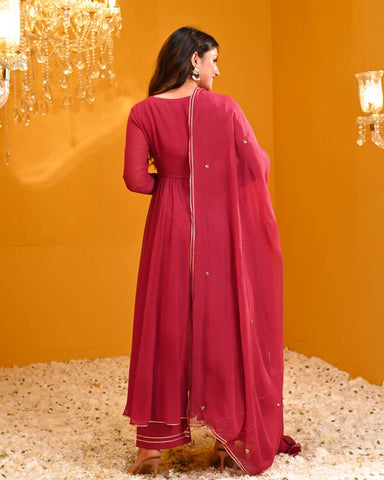 Festive Maroon Mirror Work Anarkali Suit Set