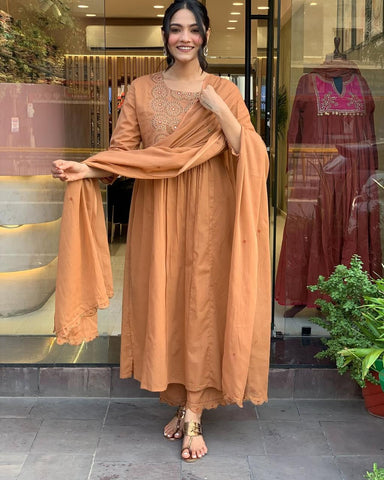 Earthy Tone Angrakha Style Embroidered Suit