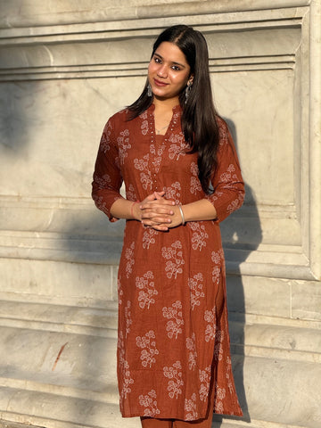 Rustic Terracotta Printed Kurta & Dupatta Set