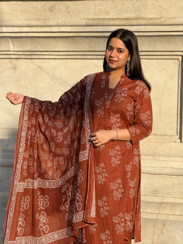 Rustic Terracotta Printed Kurta & Dupatta Set