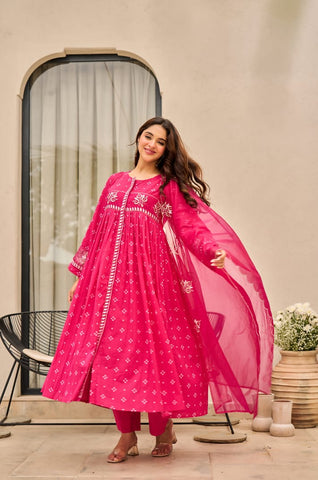 Fuchsia Flair: Embroidered Angrakha-Style Suit