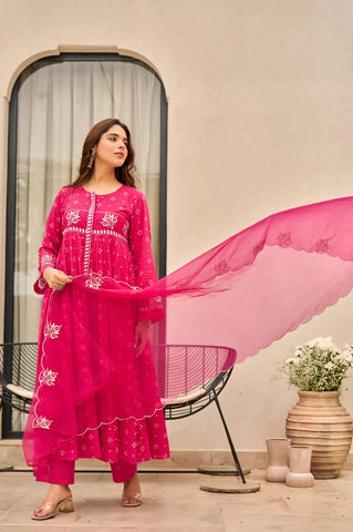 Fuchsia Flair: Embroidered Angrakha-Style Suit