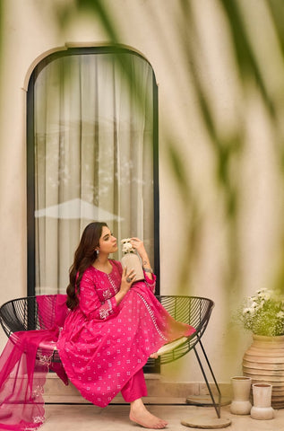 Fuchsia Flair: Embroidered Angrakha-Style Suit