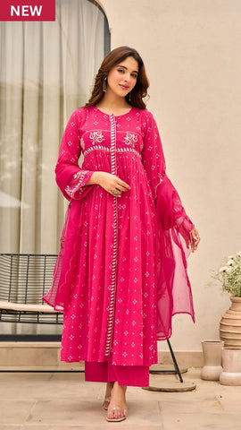 Fuchsia Flair: Embroidered Angrakha-Style Suit