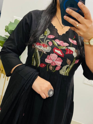 Elegant Black Floral Embroidered Kurta Set with Dupatta
