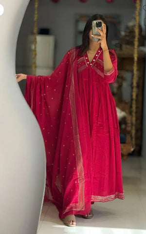 Elegant Rani Pink Anarkali Kurta Set with Dupatta