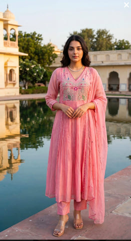 Blush Pink Embroidered Anarkali Suit Set