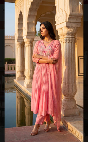 Blush Pink Embroidered Anarkali Suit Set