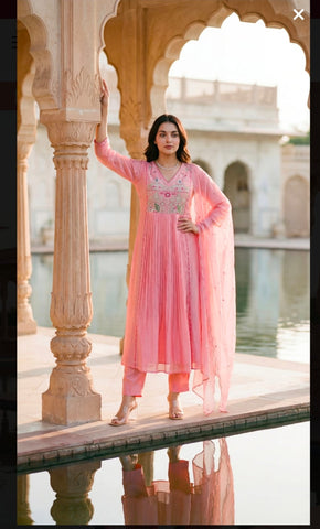 Blush Pink Embroidered Anarkali Suit Set