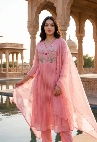 Blush Pink Embroidered Anarkali Suit Set