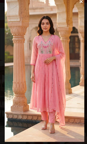 Blush Pink Embroidered Anarkali Suit Set