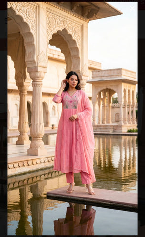 Blush Pink Embroidered Anarkali Suit Set