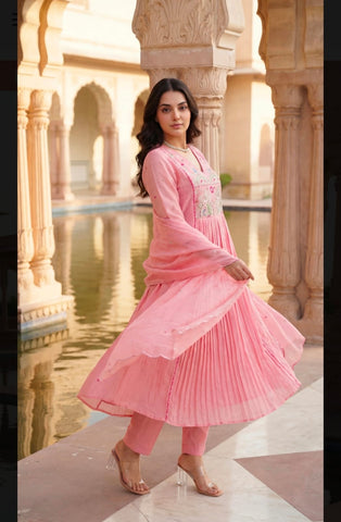 Blush Pink Embroidered Anarkali Suit Set