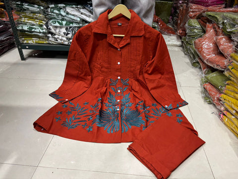 Rust Orange Co-ord Set with Floral Print Shirt