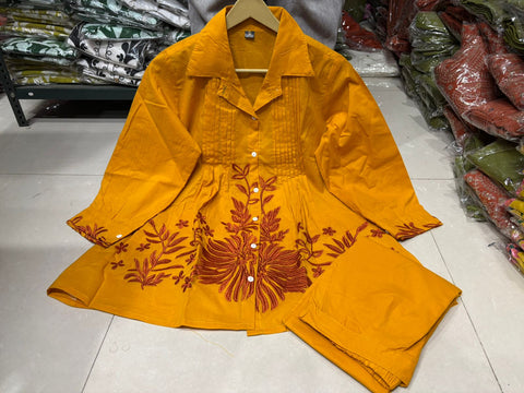Chic Mustard Co-ord Set with Floral Print Shirt
