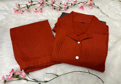 Rust Orange Co-ord Set with Floral Print Shirt